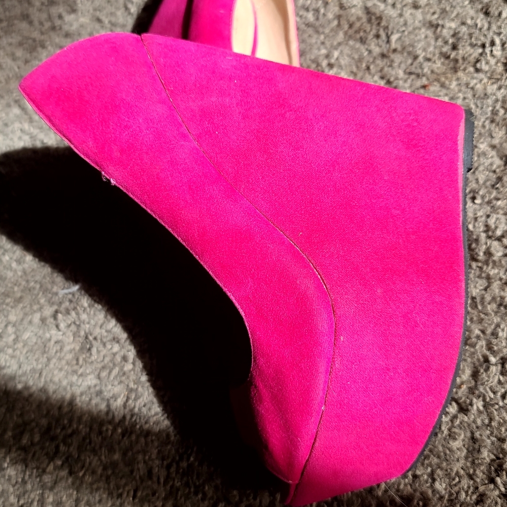 NEW LOVE Culture fushia faux suede platform wedge sz8 shoe - Picture 4 of 9